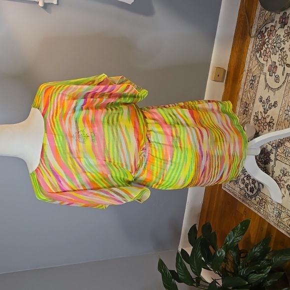 BECCA Multi Colored Light and Airy Elastic Waist V-Neck Cover-Up Sz XS-S - Picture 3 of 12